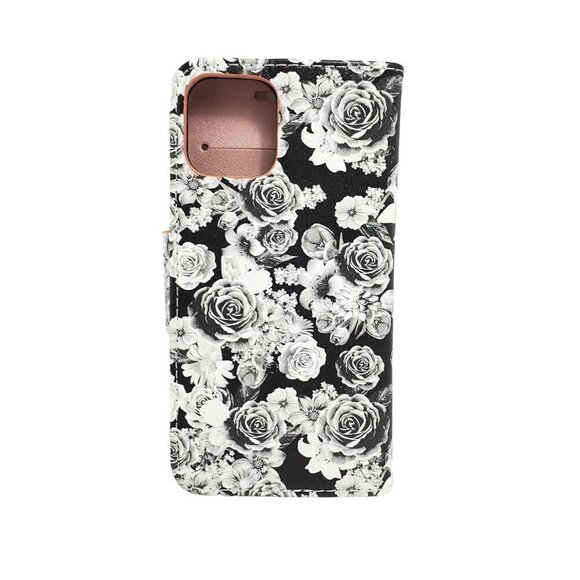 Roses Wallet Magnetic IPhone 12 / 12 pro Case Black White Pink - Picture 4 of 5